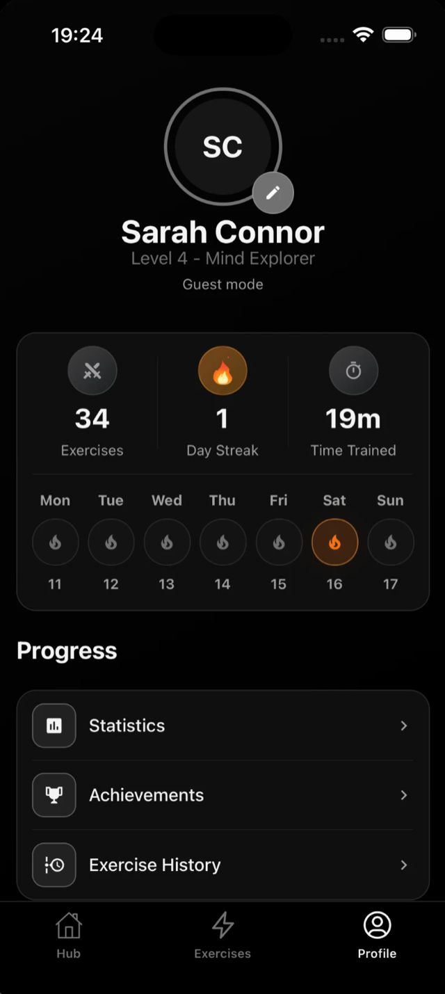 Profile screen with streak and progress